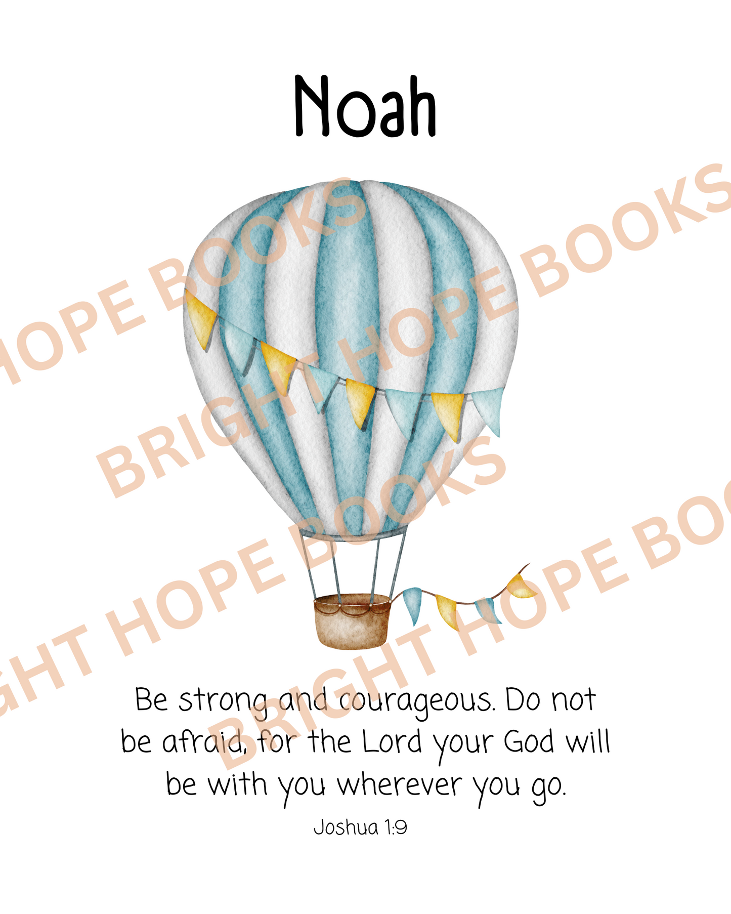 Personalized Scripture Digital Download: Joshua 1:9 Watercolor Hot Air Balloon