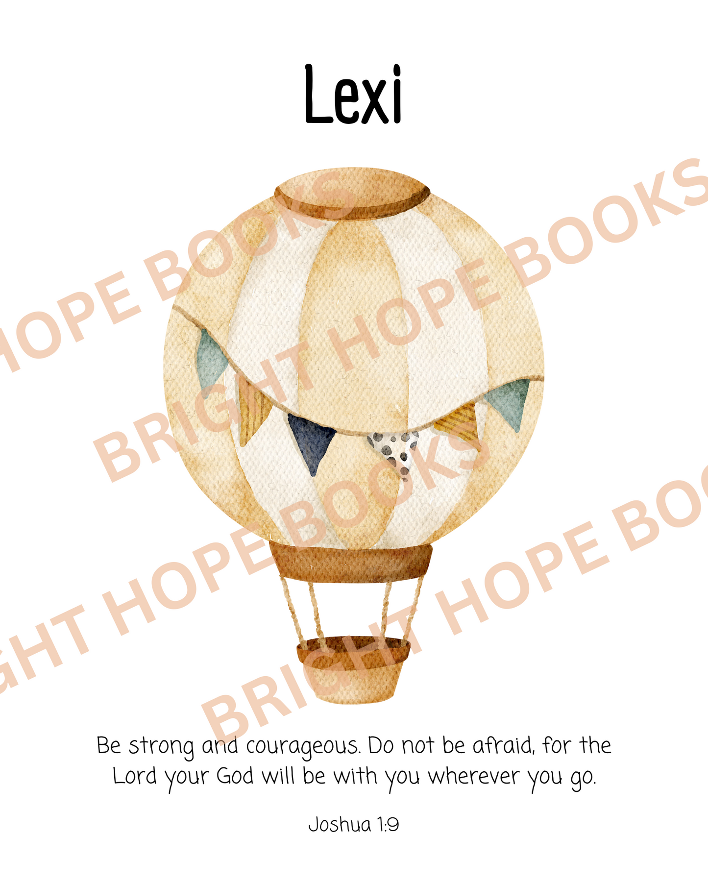 Personalized Scripture Digital Download: Joshua 1:9 Natural Colors Hot Air Balloon
