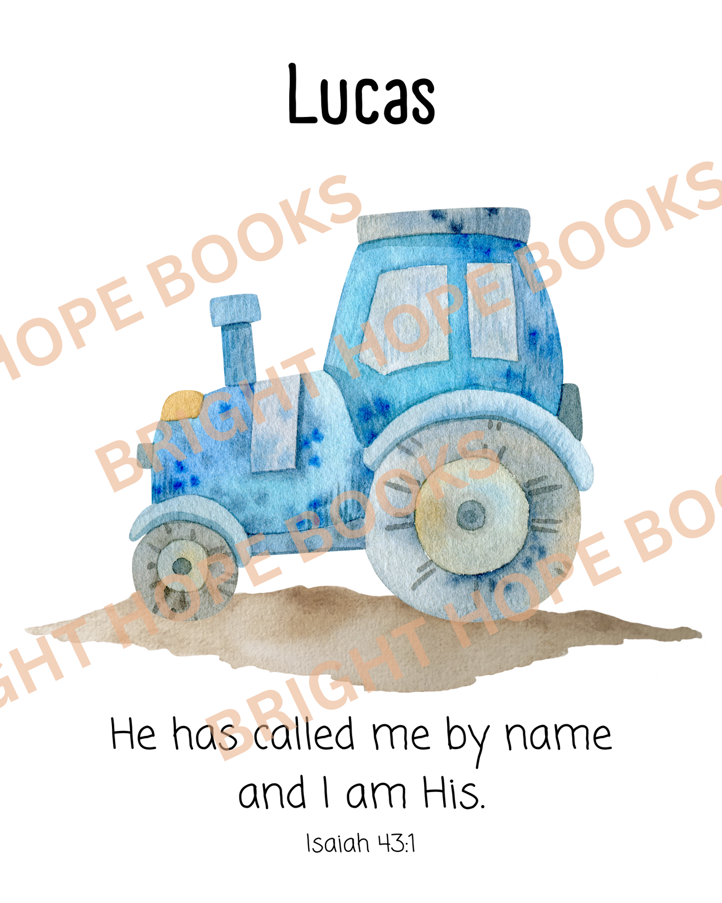 Personalized Scripture Digital Download: Isaiah 43:1 Blue Tractor