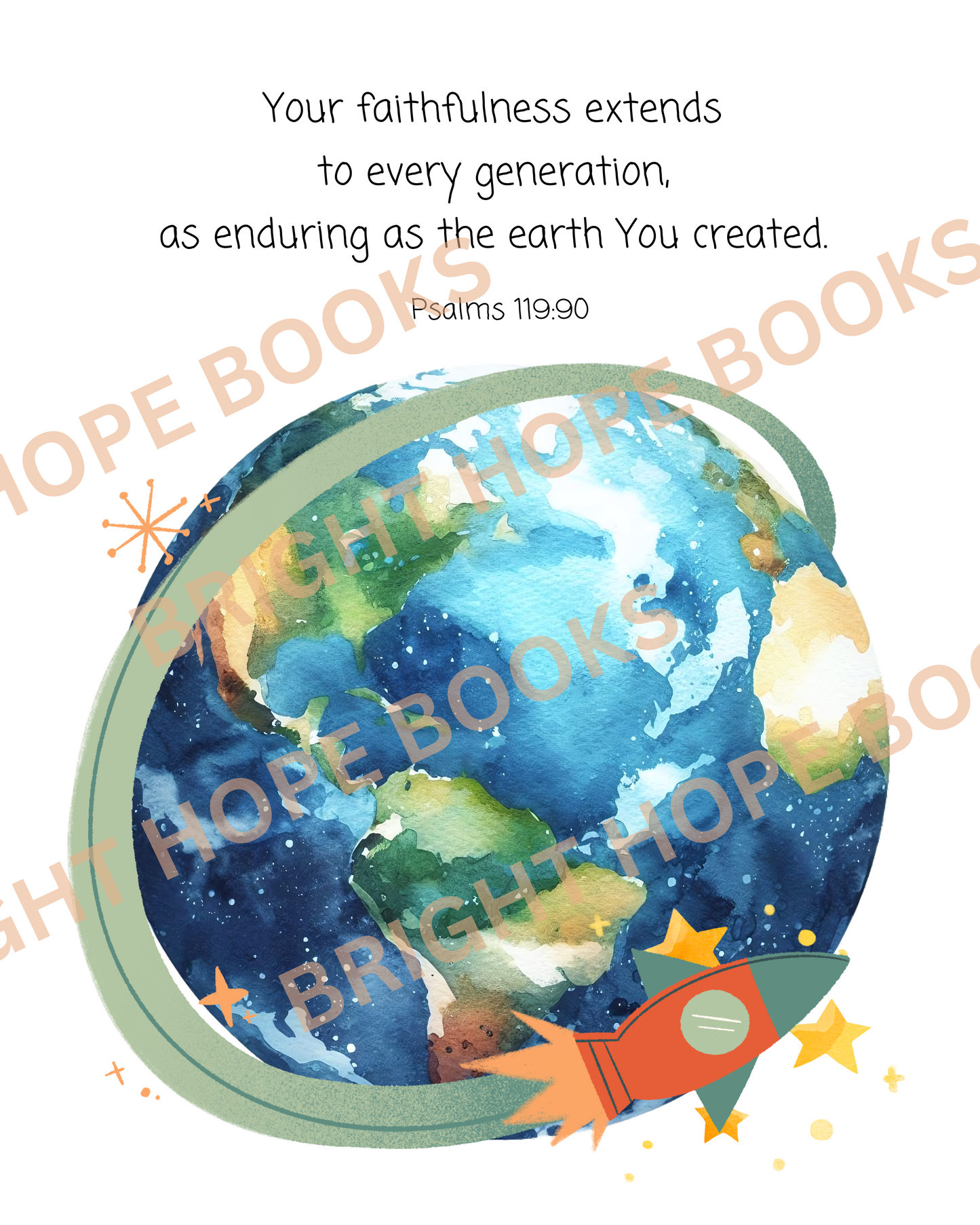 Scripture Print Digital Download: Psalm 119:90 Watercolor Earth