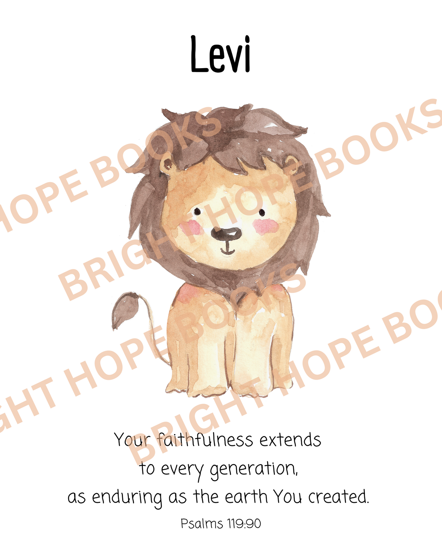 Personalized Scripture Digital Download: Psalm 119:90 Watercolor Lion