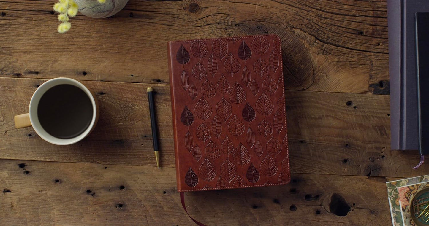 ESV Single Column Journaling Bible – Chestnut TruTone, Leaves Design