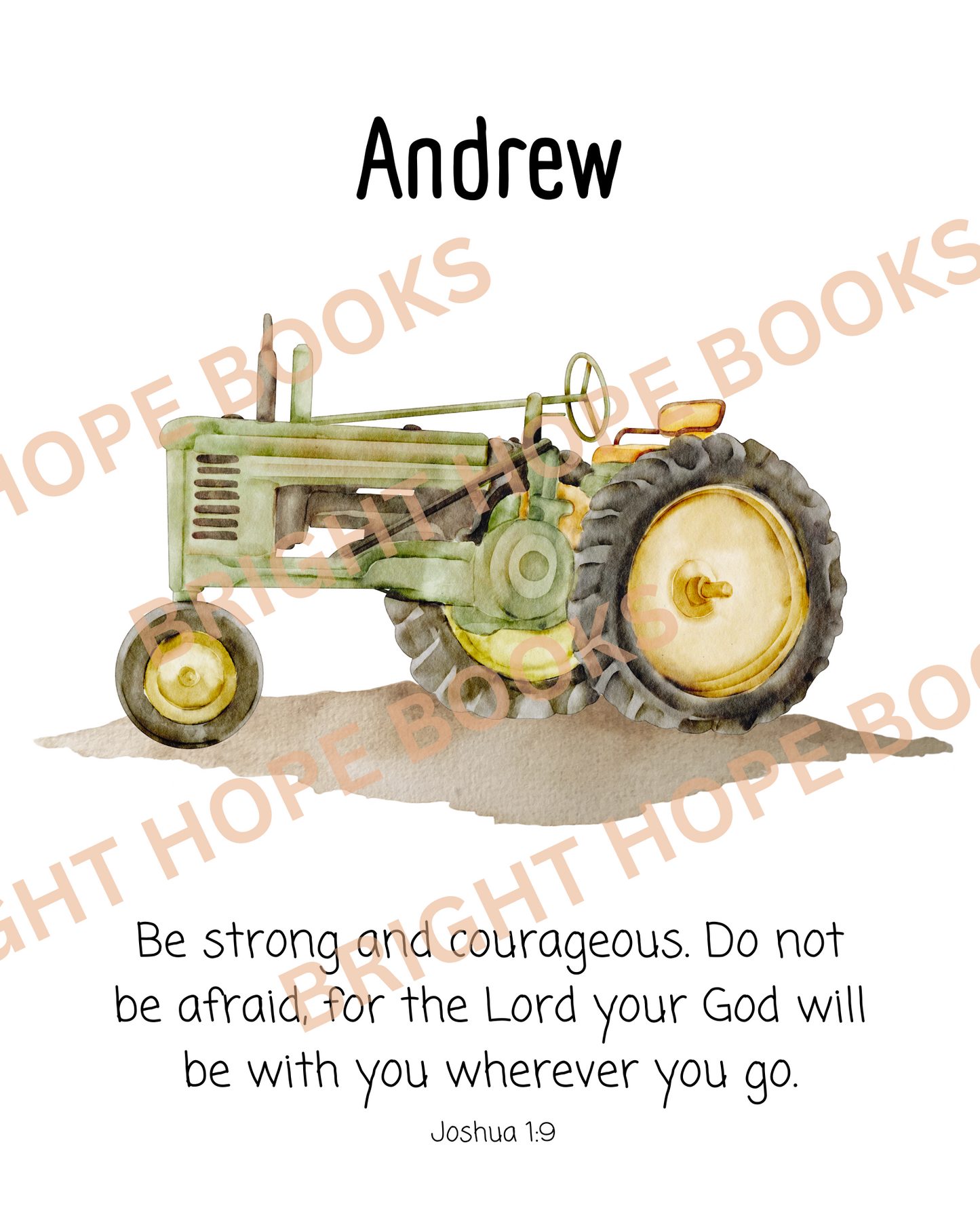 Personalized Scripture Digital Download: Joshua 1:9 Green Tractor