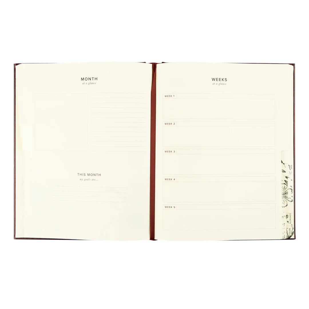 Hosanna Revival 12-Month Undated Planner – Yorkshire Design (Layflat, Mahogany Leatherlike)