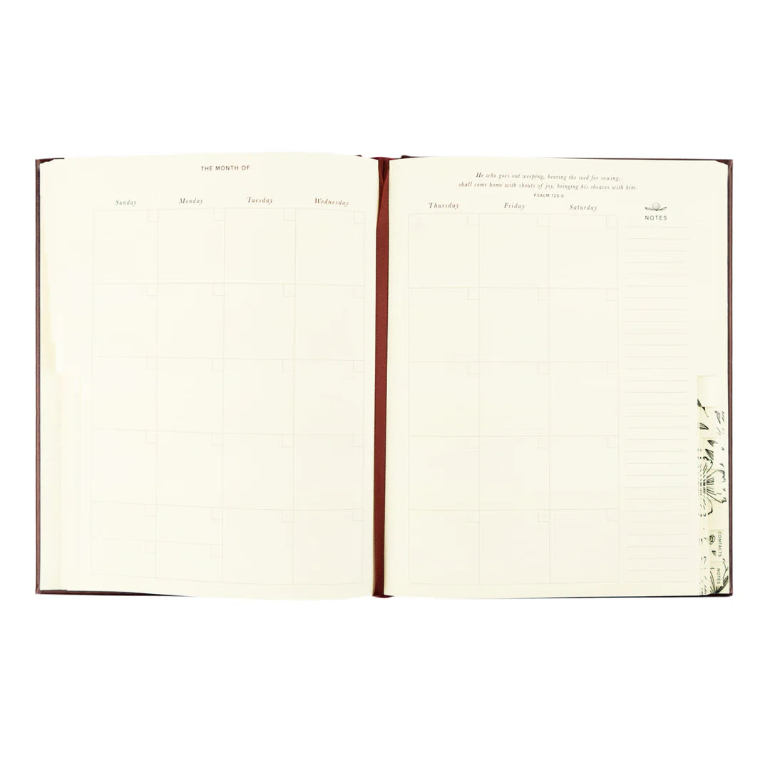 Hosanna Revival 12-Month Undated Planner – Yorkshire Design (Layflat, Mahogany Leatherlike)