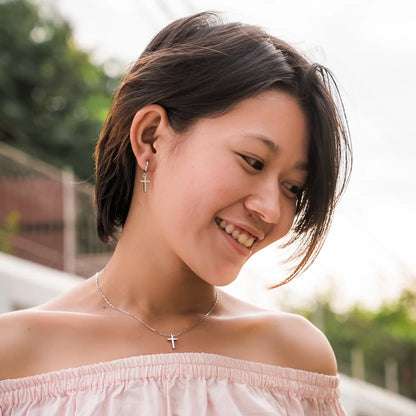 Courageous Cross Earrings — Natural Stainless Steel | This is Eden